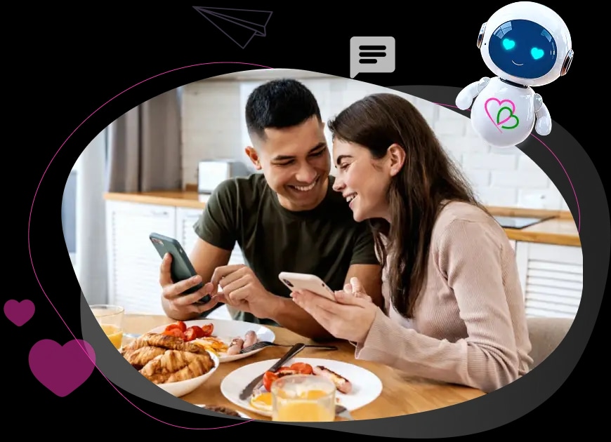 Happy couple looking at phone together